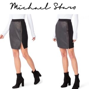 Michael Stars Black Leather Front Zip Skirt